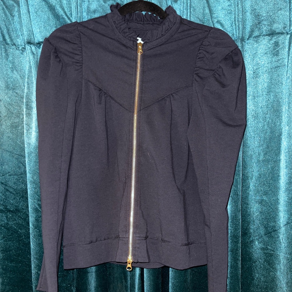 Black zip up jacket with gold zippers